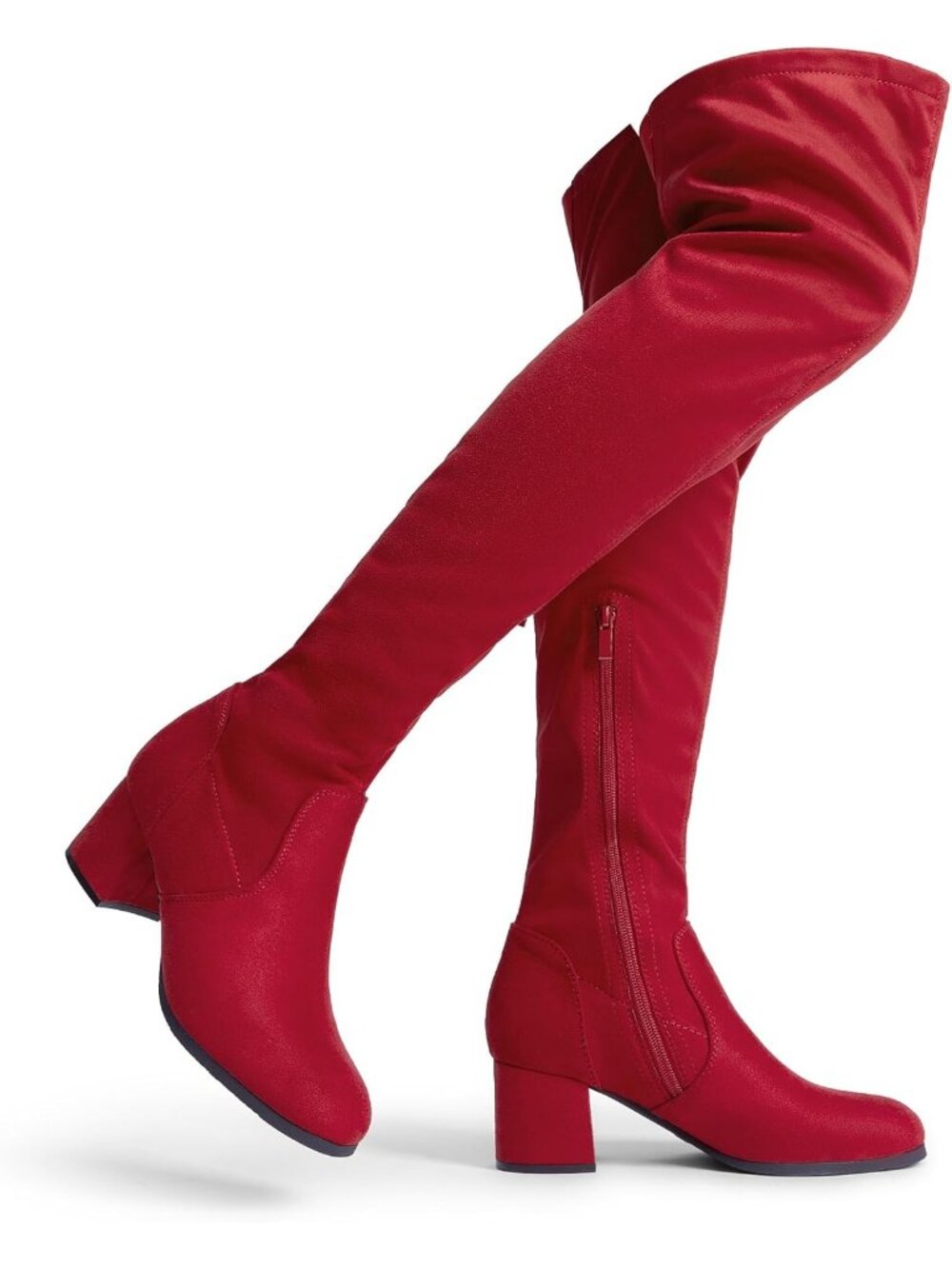 Women's Red Laurence Over The Knee Thigh High Chunky Heel Boot Long Stretch Boot